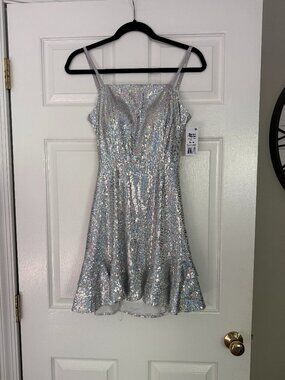 Silver Sequin Disco Party Dress
